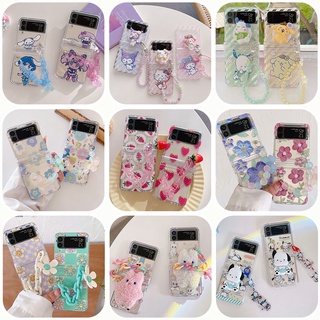 เคสโทรศัพท์มือถือแบบใส กันกระแทก ลายดอกไม้น่ารัก พร้อมจี้ และบานพับ สําหรับ Samsung Galaxy Z Flip 4 Z Flip 3 Zflip 3 Z Flip 4 Flip 3