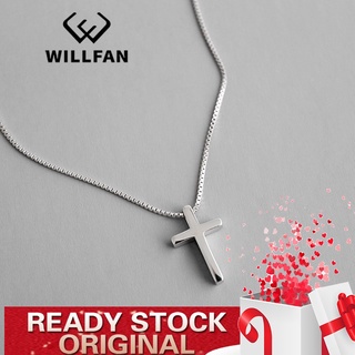 พร้อมส่ง แท  WILLFAN Necklace สร้อย S925 Simple and Versatile Cross สร้อยคอเงินแท้ สร้อยคอไม้กางเขนที่เรียบง่ายและอเนกประสงค์ สร้อยคอเงิน เครื่องประดับกาลเวลา จี้ แฟชั่น คริสตัล จี้ แฟชั่น