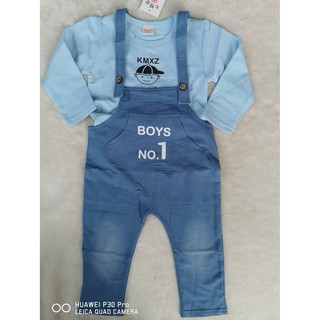 Set เสื้อแขนยาว + เอี๊ยม สีฟ้า สดใส size 1-4y