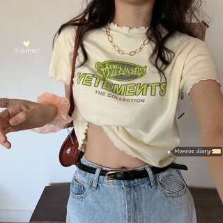 เสื้อยืดแขนสั้น แฟชั่นสไตล์เกาหลี สําหรับผู้หญิง、เนื้อผ้านุ่มสบาย，เสื้อครอป
