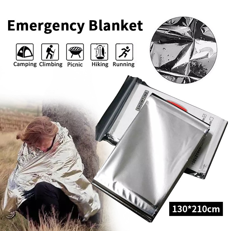 ภาพหน้าปกสินค้าพร้อมส่ง ผ้าห่มฉุกเฉิน ผ้าห่มอวกาศ ขนาด130*210ซม.emergency rescue blanket แผ่นสะท้อนแสง กันน้ำกันลม