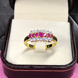 แหวนทองหุ้ม ทับทิมล้อมเพชร PremiumCZ สวย วิ้ง เหมือนแท้มากที่สุด