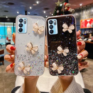 Clear Soft Silicone Phone Case with Glitter Butterfly เคส For OPPO Reno7 Pro A16 A54 A74 A94 Reno6 Pro Reno6 Z Reno5 Pro 5G เคสโทรศัพท