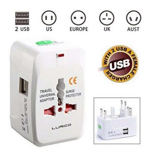 หัวเเปลงปลั่กอเนกประสงค์ Surge Protector all in one universal travel adapter Travel Power Adapter With 1000ma usb