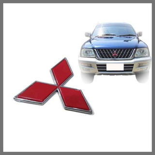 logo หน้ากะจัง mitsubishi สีแดงขอบชุบโครเมี่ยม ขนาด 10 cm **ครบเครื่องเรืองประดับ**