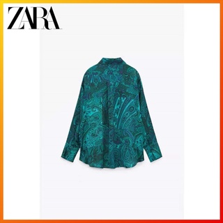 Zara ใหม่ เสื้อเชิ้ต ผ้าเดรป พิมพ์ลาย แฟชั่นฤดูหนาว สําหรับผู้หญิง