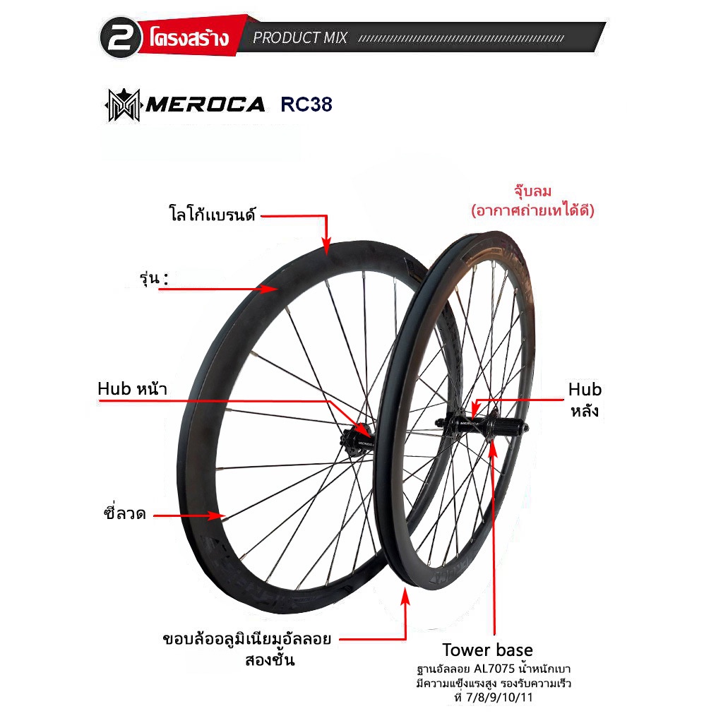 ล้อจักรยานเสือหมอบอลูมิเนียม-700c-meroca-road-bike-brake-wheels-rc38-disc-brake