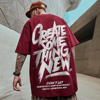 【hot tshirts】T-shirt  เสื้อยืดแขนสั้น ผ้าฝ้าย ทรงหลวม ขนาดใหญ่ พิมพ์ลายกราฟฟิค สีแดง สไตล์ฮิปฮอป สําหรับผู้ชาย ไซซ์ S -