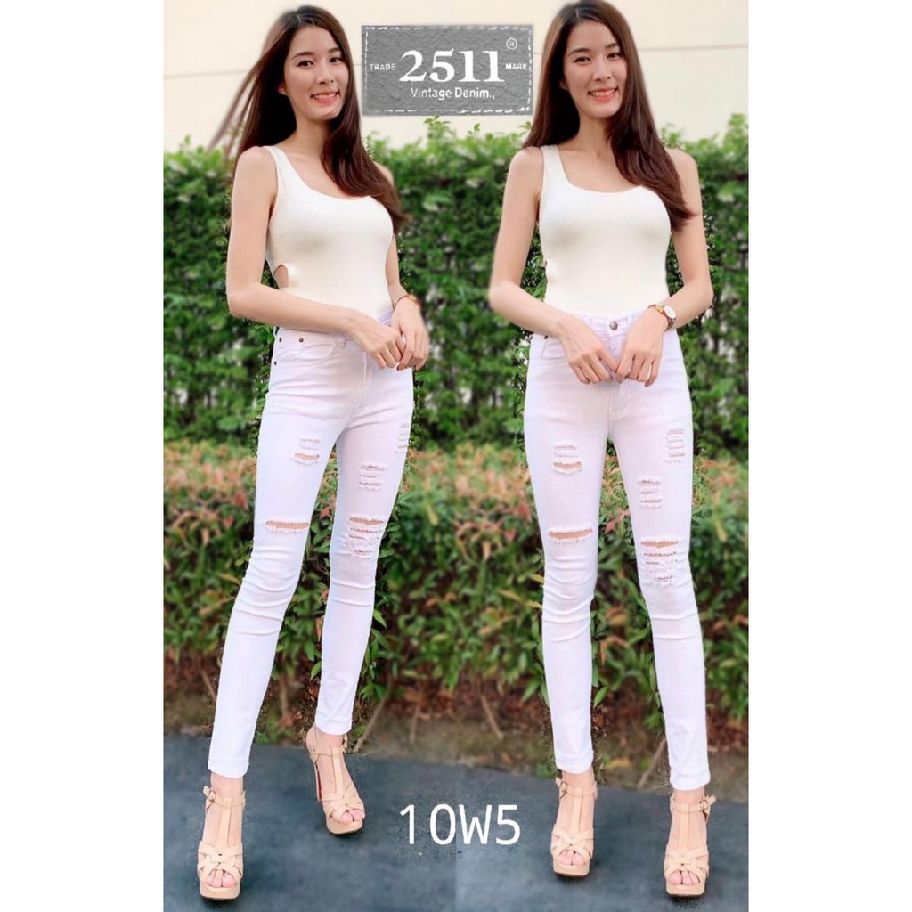 wow-wow-2511-jeans-by-bigboonshop-กางเกงยีนส์ผู้หญิง-กางเกงยีนส์ขาด-เอวสูง-ขายาว-ทรงสกินนี่