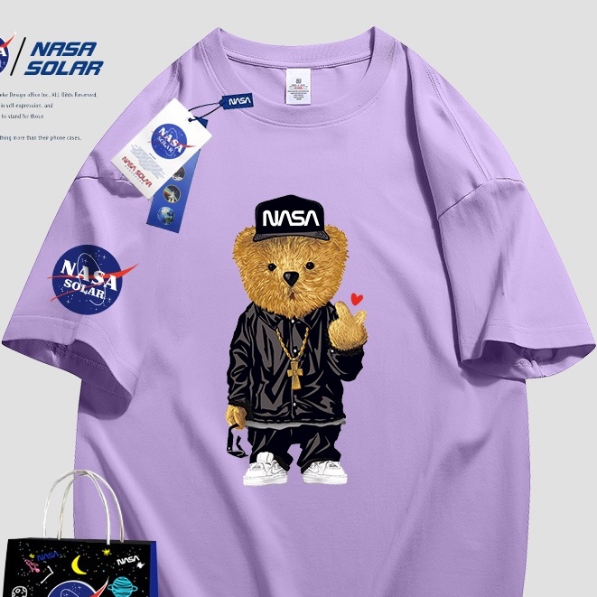 100-cotton-เสื้อยืดแขนสั้น-คอกลม-ผ้าฝ้าย-พิมพ์ลายการ์ตูนหมี-nasa-solar-แฟชั่นฤดูร้อน-สําหรับคู่รัก