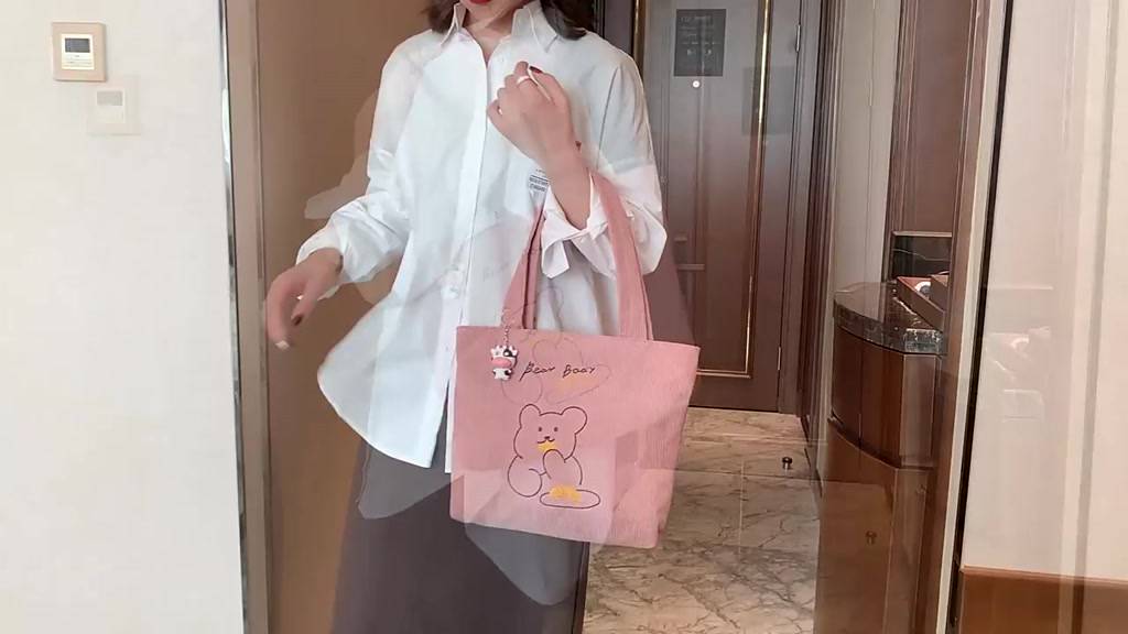 ambag-กระเป๋าผ้า-กระเป๋าคล้องแขนขนาดเล็ก-ผ้าลูกฟูก-สไตล์เกาหลีลายการ์ตูนน่ารัก-สินค้าพร้อมส่ง