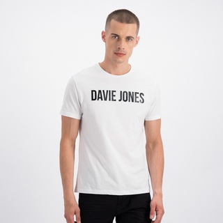 DAVIE JONES เสื้อยืด เบสิค สกรีนโลโก้ สีขาว (ตัวอักษรสีดำ) Logo T-Shirt MTSLG0006WH