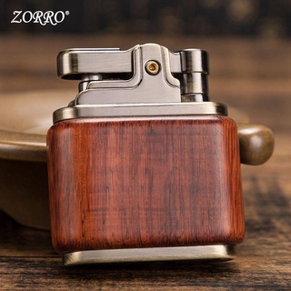 ■♨✙[สินค้าที่คัดสรร] ZORRO Zorro ไฟแช็กน้ำมันก๊าดแบบกดทองแดงบริสุทธิ์สไตล์ย้อนยุคไม้เนื้อแข็งบุคลิกภาพ