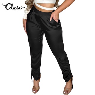 CELMIA Women Drawstring High Waisted Slimming Casual Harem Long Trousers