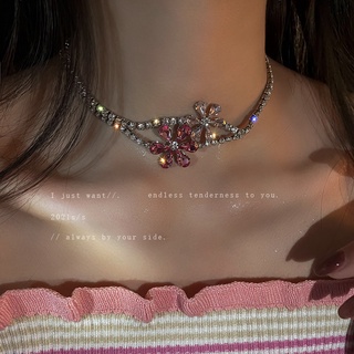 Fairy style diamond-studded flash flower necklace female sweet design clavicle chain super fairy short necklace for girl