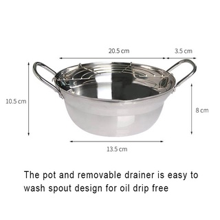 ✿✸TEENRA Silver Tempura Fryer Pot Japanese Style Potable Frying Pots With Drainer Basket Household Cookware Kitchen Uten