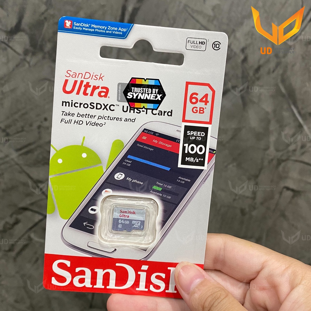 ภาพหน้าปกสินค้าSandisk Ultra microSD Card 100MB/s ความจุ 64GB Class 10 (SDSQUNR-064G-GN3MN) ประกัน SYNNEX จากร้าน udonline บน Shopee