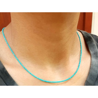 สร้อยคอ หินเทอร์ควอยส์ หินแท้ธรรมชาติ ทรงกลม เงินแท้ 925 Natural Turquoise Rondelle Seed Beads Necklace Handmade Jewelry