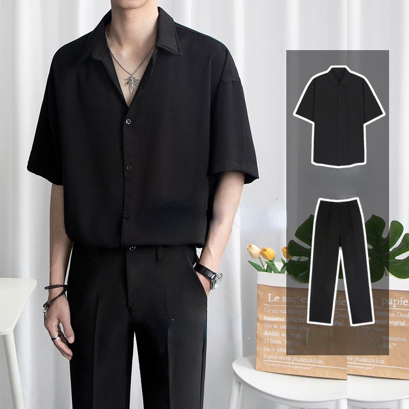 ภาพสินค้าชุดเซ็ทผู้ชาย เสื้อเชิ้ตแขนสั้นเกาหลี + กางเกง จากร้าน puyelife บน Shopee ภาพที่ 9
