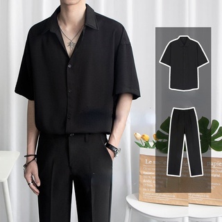ภาพขนาดย่อของภาพหน้าปกสินค้าชุดเซ็ทผู้ชาย เสื้อเชิ้ตแขนสั้นเกาหลี + กางเกง จากร้าน puyelife บน Shopee ภาพที่ 9