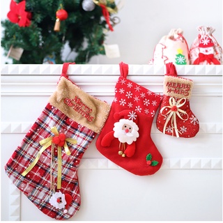ถุงเท้าตกแต่งคริสต์มาส Lattice ถุงของขวัญไม่ทอจี้ตกแต่งสถานที่ props ถุงน่องคริสต์มาสจี้ [fashion.design.th]