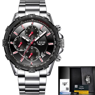 Mens Watches Top Brand LIGE Luxury Business Quartz Watch Men Stainless Steel Casual Waterproof Sport Watch