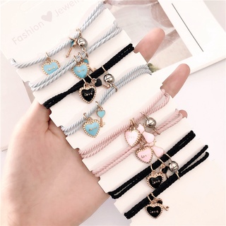 การ์ตูน กุญแจล็อค สร้อยข้อมือคู่ / แมวน่ารัก สีชมพู จี้หัวใจ สายรัดข้อมือ / กําไลข้อมือเชือกผม เด็กผู้หญิง แบบทูอินวัน