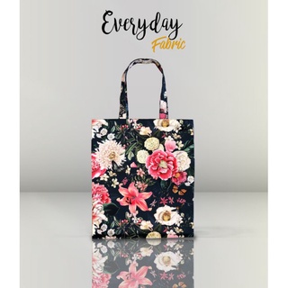 กระเป๋าผ้าแคนวาส basic shopping tote ลายวินเทจพีโอนี