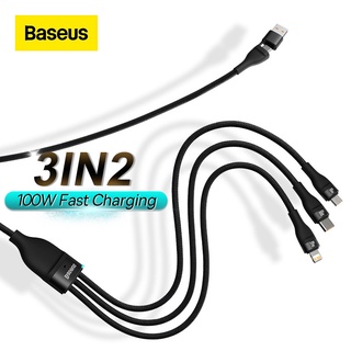 Baseus 3 in 2 สายชาร์จ USB Type-C เป็น M+L+C 5A 100W ชาร์จเร็วมาก สําหรับ Huawei PD 20W 18W Phone 13 12