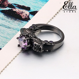 Ellastore123 แหวนทองแดง รูปกะโหลก ประดับเพทาย สีม่วง สไตล์พังก์