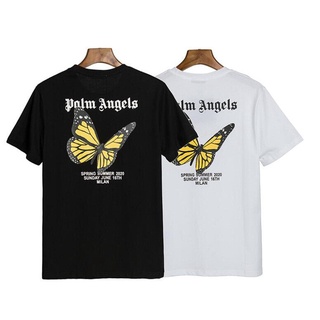 Palm Angels แฟชั่นคลาสสิกคอตตอนพิมพ์ Unisex เสื้อยืดแขนสั้น เสื้อยืดผ้าฝ้าย