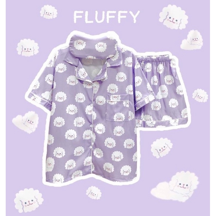ชุดนอนผ้าไหมเกาหลี ลาย fluffy | Shopee Thailand