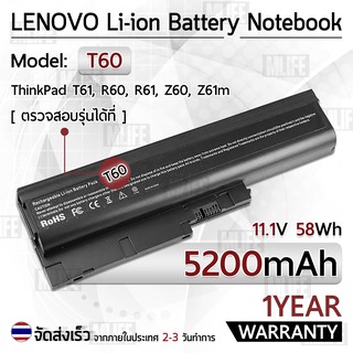 รับประกัน 1 ปี - แบตเตอรี่ โน้ตบุ๊ค แล็ปท็อป Lenovo 40Y6799  5200mAh Battery ThinkPad T60 R60 92P1133 92P1137 92P1138