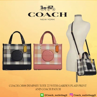 COACH C8198 DEMPSEY TOTE 22 WITH GARDEN PLAID PRINT AND COACH PATCH