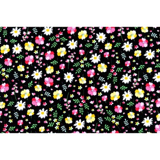 [SALE] ผ้าเมตร ผ้าคอตตอน ผ้าฝ้ายแท้ 100% ลายดอกไม้ ดอกเดซี่ ดอกไม้เล็กน่ารัก ขาว เหลือง ชมพู บนพื้นสีดำ [PFQ647]
