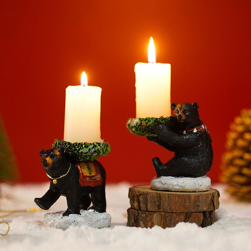 เชิงเทียน-รูปหมี-สีดําเข้ม-สําหรับตกแต่งบ้าน-ปาร์ตี้คริสต์มาส