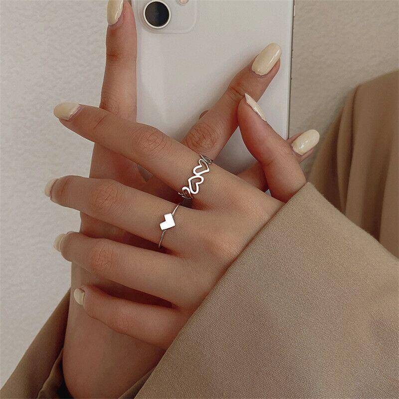 เซ็ทละ-2-ชิ้น-แหวนรูปหัวใจ-แหวน-แหวนเงิน-แหวนแฟชั่น-เครื่องประดับ-แหวนสวมนิ้วมือ-สำหรับผู้หญิง-สไตล์เกาหลี-r21
