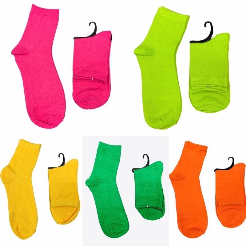 ภาพหน้าปกสินค้าถุงเท้านีออนถุงเท้าสะท้อนแสง Neon ถุงเท้าสีพื้น ข้อกลาง PA&MA sock