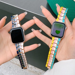 สายนาฬิกาข้อมือ สเตนเลส โลหะ สีสดใส แฟชั่น สําหรับ Apple Watch 38 40 41 มม. iWatch Series SE 7 6 5 4 3 2 1