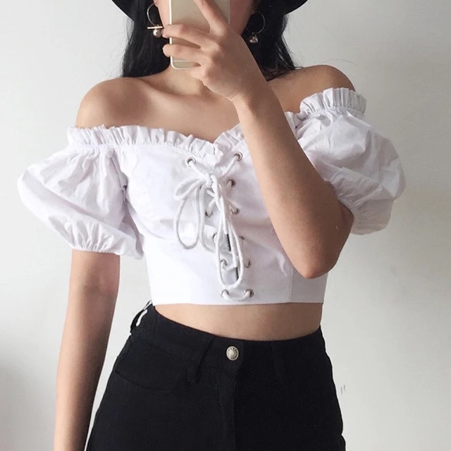 crop-top-lace-up-เสื้อครอป