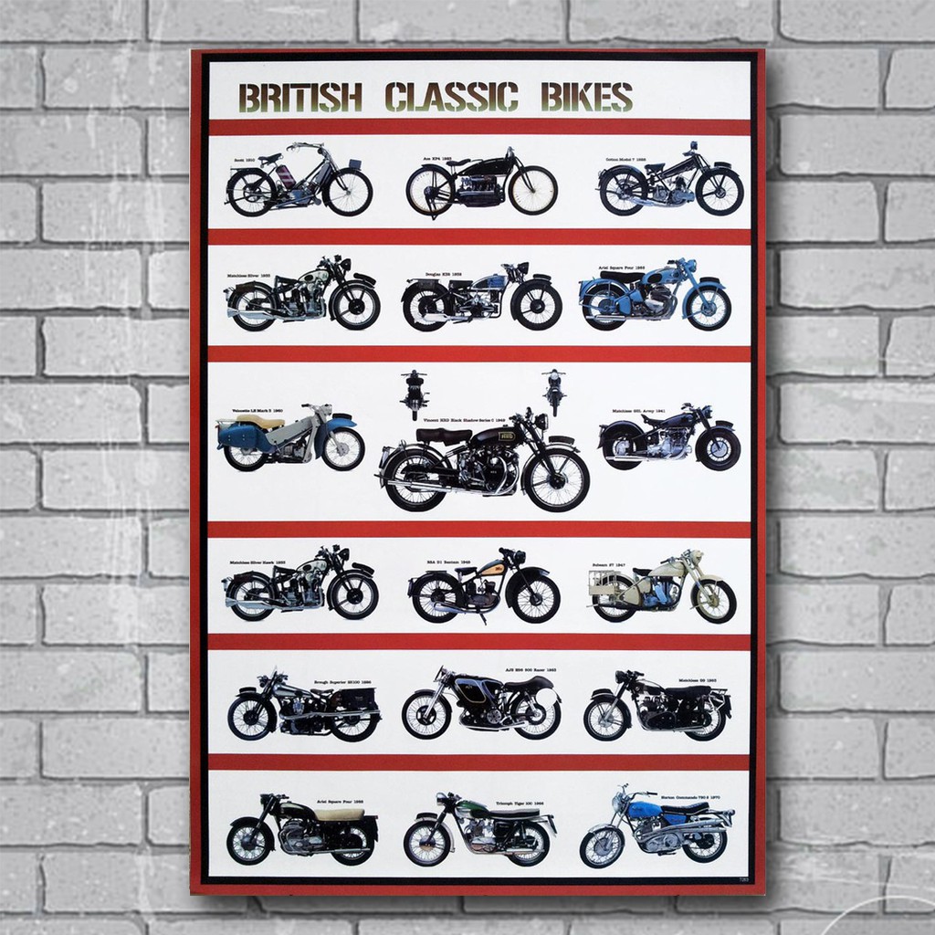 โปสเตอร์-british-classic-bikes-รถ-คลาสสิค-รถ-จักรยานยนต์-มอเตอร์ไซค์-โปสเตอร์ติดผนัง-ภาพติดผนังสวยๆ-poster