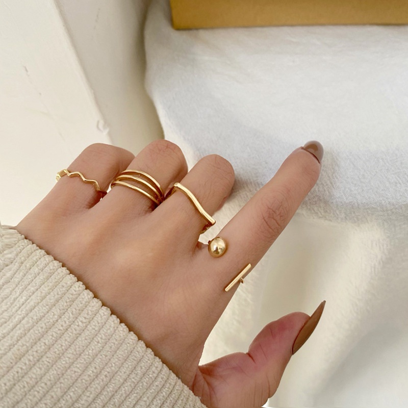 4-pcs-set-korean-women-jewelry-alloy-wave-geometry-finger-ring-set