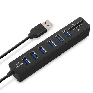 ฮับ USB 2.0 ความเร็วสูง 6 พอร์ต 8 พอร์ต พร้อมการ์ดรีดเดอร์หน่วยความจํา SD TF สายไฟ 3 ฟุต