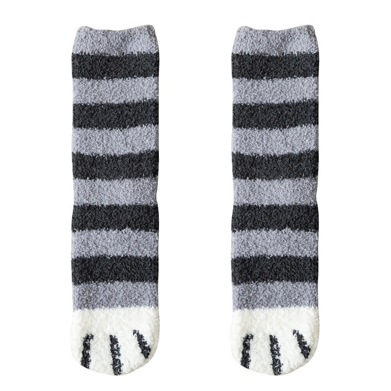 ถุงเท้า-ผ้ากํามะหยี่-แบบหนา-ลายกรงเล็บแมวน่ารัก-ให้ความอบอุ่น-แฟชั่นฤดูใบไม้ร่วง-และฤดูหนาว-สําหรับนอนหลับ