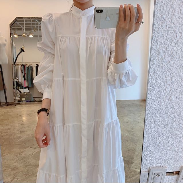 พร้อมส่ง-collon-white-dress-c1257-เดรสยาว-เดรสยาวแขนพอง