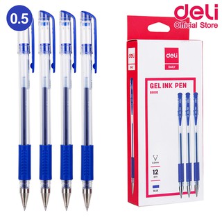 Deli 6600 Gel Pen Bullet tip ปากกาเจล (หมึกน้ำเงิน) ขนาดเส้น 0.5mm แพ็คกล่อง 12 แท่ง ปากกา เครื่องเขียน อุปกรณ์การเรียน