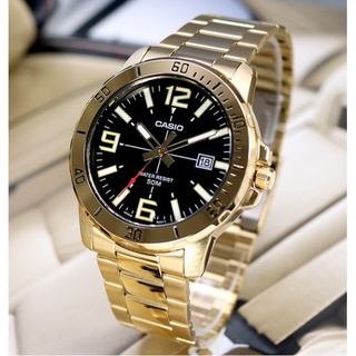 นาฬิกา Casio แท้ รุ่น MTP-VD01G-1B  นาฬิกาผู้ชายสายแสตนเลสสีทองหน้าปัดดำ ของแท้ 100% รับประกันศูนย์ CMG 1ปีเต็ม