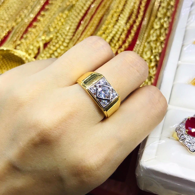 แหวนเพชรผู้ชาย-หุ้มทอง-เพชรเหลี่ยม-ทองไมครอน-แหวนทองไมครอน-แหวนเพชรผู้ชาย-แหวนทองชุบ