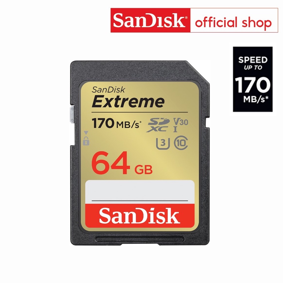 ภาพหน้าปกสินค้าSanDisk Extreme SDXC Card 64GB ความเร็ว อ่าน 170MB/s เขียน 80MB/s (SDSDXV2-064G-GNCIN) จากร้าน sandisk_thailand_officialshop บน Shopee