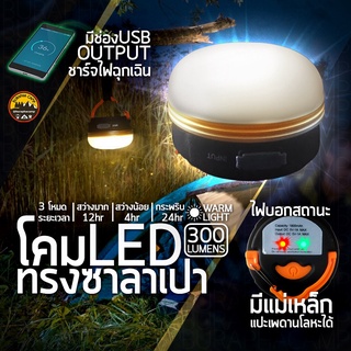 โคมไฟแค้มป์ปิ้ง LED ทรงซาลาเปา แสงวอร์ม 300ลูเมนส์ ชาร์จไฟได้ ประความสว่างได้ 2 จังหวะ มีไฟกระพริบ ชาร์จไฟมือถือฉุกเฉ...